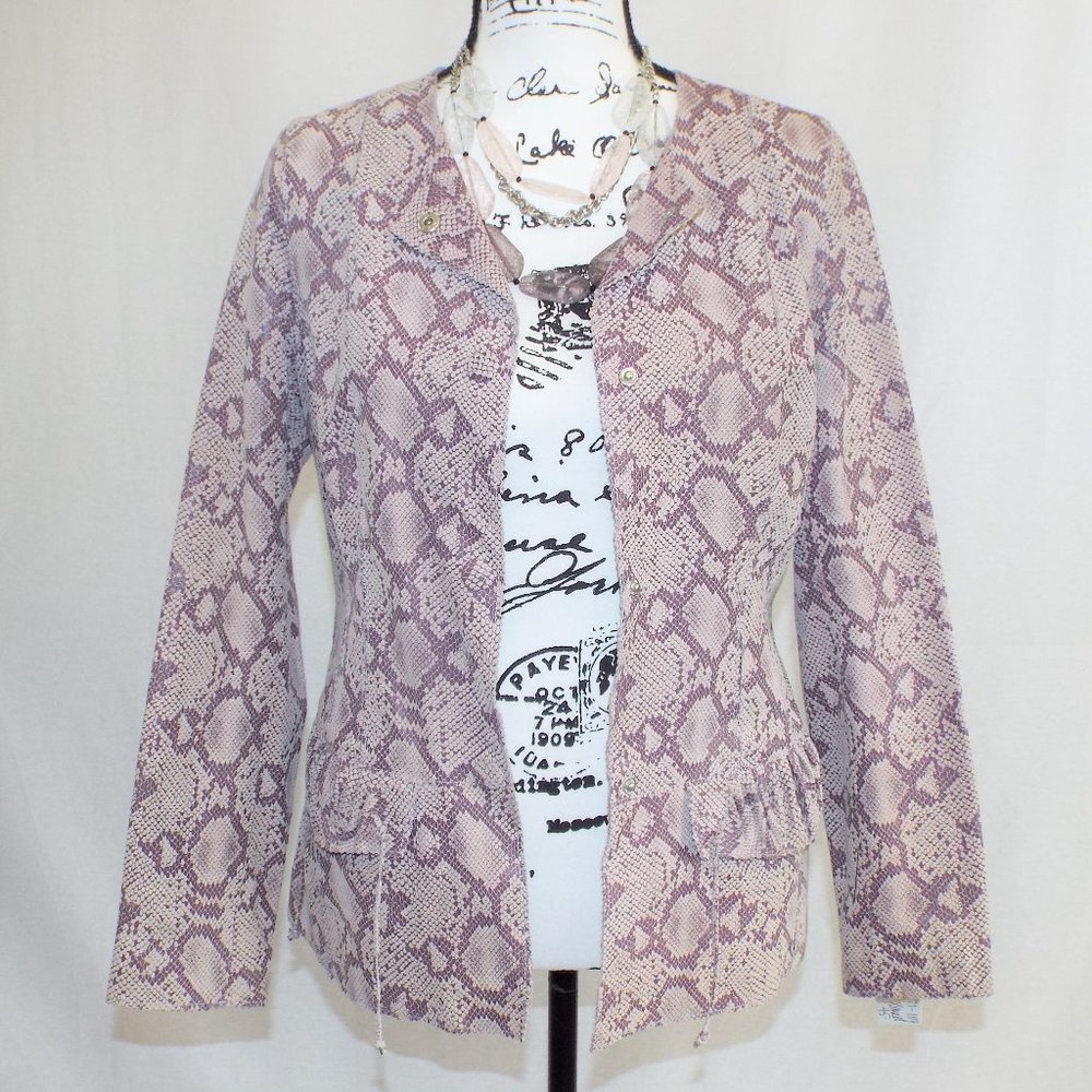 100% Leather CHI by Carlos Falchi Purple and Cream Embossed Snake Print …